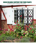 Tall 5.25 Ft Garden Trellis Iron Pipe Metal Plant Support for Climbing Ivy and Roses attached to outdoor wall with flowers