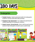 Social Studies For Kindergarten Daily Practice Workbook with kid-friendly 180 days activities cover image and book samples.