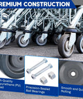 Heavy Duty Eight Pack Five Inch Polyurethane Shopping Cart Replacement Wheels No Sweat Setup For Utility Carts Rolls Super Smooth With Included Hardware And Lock Nuts, showcasing wheels and hardware.