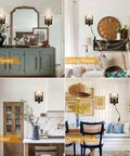 Totally Solid Plug In Oil Rubbed Bronze Wall Sconce Featuring Hand Painted Kerosene Lamp Silhouette And Warm Glowing Amber Glass in various room settings.