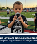Child holding NFL Football Squeeze Bottle 32 Ounce Hydration Bottle For Sports Kids And Adults Easy Squeeze Design Dallas Cowboys Fan Favorite
