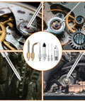 7 Piece Grease Gun Accessory Kit With 2 Grease Nozzles, 1 Needle Tip Dispenser, rubber joint, and various adapters in automotive use