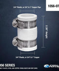 Two Pack 3/4-Inch Flexible PVC Condensate Pipe Couplings for Plastic to Copper Plumbing Connections White, Leak-Proof