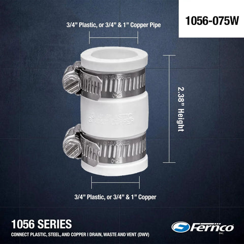 Two Pack 3/4-Inch Flexible PVC Condensate Pipe Couplings for Plastic to Copper Plumbing Connections White, Leak-Proof