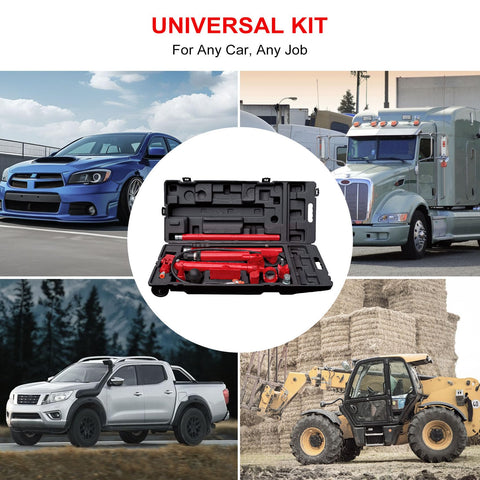 Built Like A Tank Professional Grade 10 Ton Porta Power Hydraulic Jack Kit With Heavy Duty Pump And 13 Piece Attachment Set For Auto Body Frame Straightening And Garage Work That Gets Done Right Without Breaking A Sweat in wheeled case.