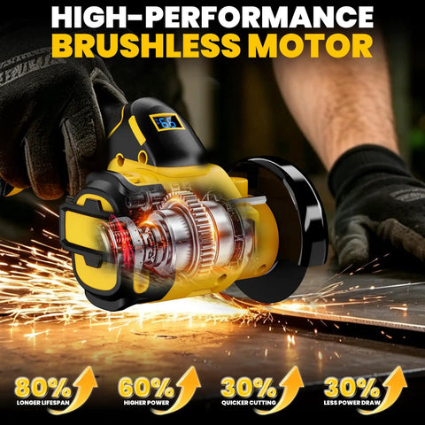 Close-up of Badass Cordless Cut Off Tool With Brushless Motor And Variable Speed showcasing the inner mechanics. The motor demonstrates efficiency and power.