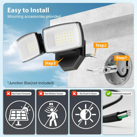 Top Shelf Sleek Dual Head Led Flood Light Badass Bright 6500K Daylight Security Spotlight Wall Mounted All Season Exterior Fixture With Simple Flip Switch For Yard Driveway Parking Lot