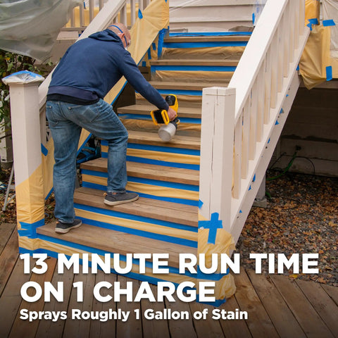 Person using Home Decor HVLP Paint Sprayer For Furniture And Crafts, Chalk Paint And Milk Paint Compatible, on stairs