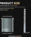 Beefy Heavy Duty Three Eighths By Sixteen SAE Thread Repair Kit with drill and thread size diagram