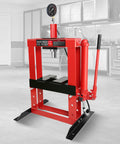 Heavy Duty 12 Ton Hydraulic H Frame Shop Press For Garage Floor And Benchtop Use With Adjustable Bed Stamping Plates Pressure Gauge And Manual Hand Pump Red