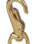 Close-up of Cast Brass Swivel Eye Snap Hook For Marine Rigging And Fishing Lines, heavy-duty design with spring latch mechanism.