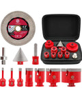 Diamond Core Drill Bit Set 11pc For Porcelain Ceramic Tile Marble Granite Includes 6mm 8mm 10mm 25mm bits in case with saw blade
