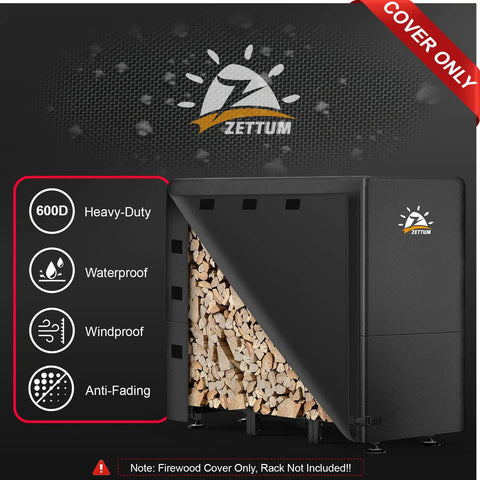 4 Ft Firewood Rack Cover 600D Waterproof Heavy Duty Weatherproof Outdoor Log Holder Fits 48 X 24 X 49 Inch Racks shown in use.