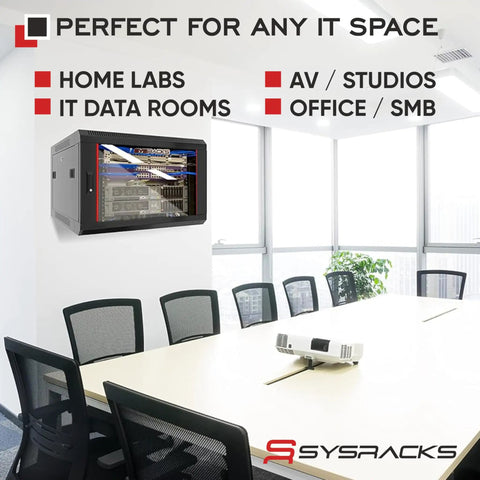 Heavy Duty 9U Wall Mount Server Rack Cabinet With 19 Inch Mounting And 24 Inch Depth Rock Solid for switches and routers, mounted in office.