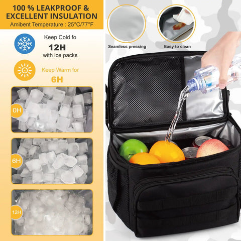Dual Deck Insulated Cooler Backpack For Men With 2 In 1 Bottom Cooler And Dry Top Compartment, open cooler with fruits visible