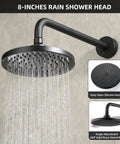 Black Shower Faucet Set With Tub Spout No Fuss Dual Function Trim Kit 8 Inch Rain Shower Head Wall Mounted Rainfall System Includes Rough In Valve And Pressure Balance Ceramic Cartridge spraying water