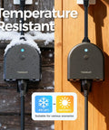 Weatherproof Outdoor Smart Plug With 2.4GHz WiFi Three Individually Controlled Sockets 15A 1875W shown in snowy and sunny conditions