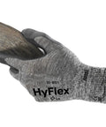 HyFlex 11-801 Nylon Glove With Black Foam Nitrile Coating And Knit Wrist Cuff, Medium Size 8, grip holding wooden tool