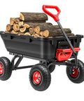 Heavy Duty Garden Dump Cart For Yard Farm And Garden Hauling With 900 Lb Capacity And 10 Inch Non Slip Pneumatic Tires Quick Release System Four Wheel Steel Frame Wagon For Easy Transport And Heavy Load Hauling