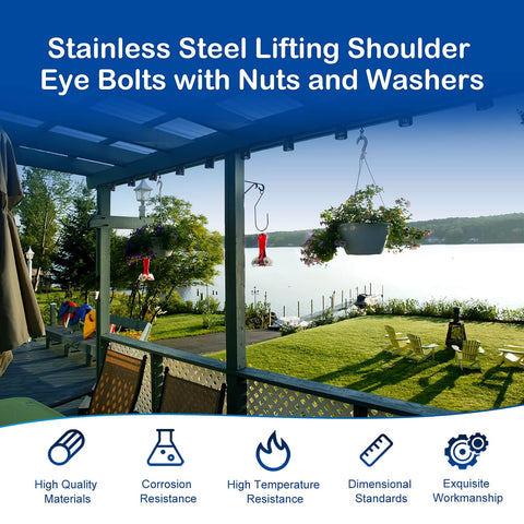 Built Tough 5 Pack M8 Stainless Steel Eye Bolts With Nuts And Washers, 1 Inch Thread Length, Rustproof 304 Stainless
