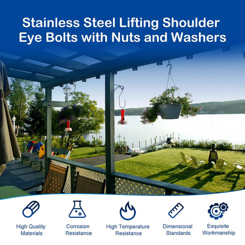 Pergola with string lights using Ten Pack M6 Stainless Steel Eye Bolts With Nuts And Washers, 0.55 Inch Thread Length, shoulder eyebolts.