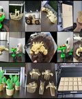Collage of 3D printed models using Matte Beige PLA Filament 1.75mm for Bambu Lab printers, including cacti, decor, and hair accessories.