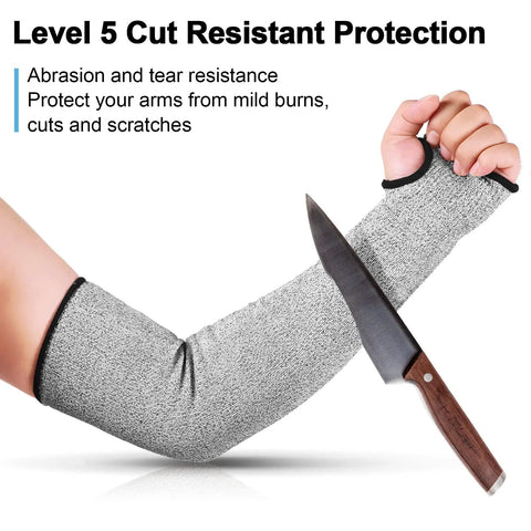 Level 5 Cut Resistant Arm Sleeves With Thumb Hole 18 Inch Long For Gardening And Farm Work in use against knife