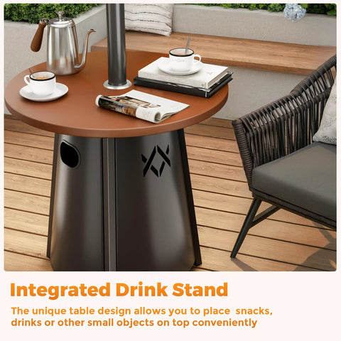 50000 BTU Outdoor Patio Heater With Round Table Design Premium 304 Stainless Steel Burner Triple Protection System on a porch