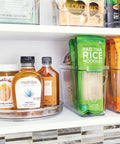 9-Inch Lazy Susan Organizer for Cabinets and Pantries, Grab-And-Go Turntable with sauces on kitchen shelf