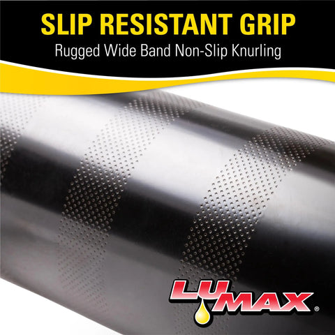 Close-up of slip-resistant grip on Heavy Duty Lever Grease Gun With 18 Inch Flex Hose And Coupler 7000 PSI High Pressure Deluxe Go-To Workhorse