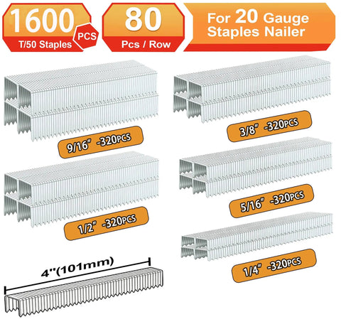Kickass Pro Grade T50 Staple Gun Staples For Upholstery And Furniture Repair Features five assorted size strips and 1600 total staples.