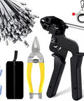 Heavy Duty 304 Stainless Steel Cable Tie Gun Kit With 100 Metal Zip Ties, 11.8 Inch Pro Grade Zip Tie Tool Set Including Scissors, Gloves, Holder And Tool Bag.