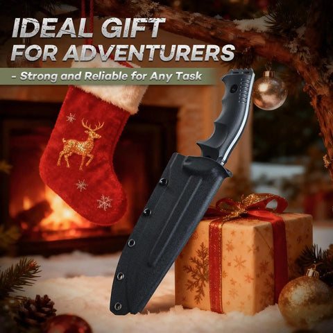 Rugged Fixed Blade Survival Knife With D2 Steel Full Tang in Kydex Sheath by holiday stocking and gifts