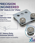 Beefy 4 Wheel Trolley Assembly for Unistrut 1-5/8 Channel with 9/16" holes, 1/4" plate, precision engineered galvanized steel