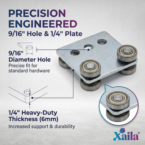 Beefy 4 Wheel Trolley Assembly for Unistrut 1-5/8 Channel with 9/16" holes, 1/4" plate, precision engineered galvanized steel