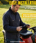 Man holding Half Inch By Twenty Two Inch A20 4L220 V Belt Heavy Duty Aramid Fiber Reinforced for lawn tractor installation.