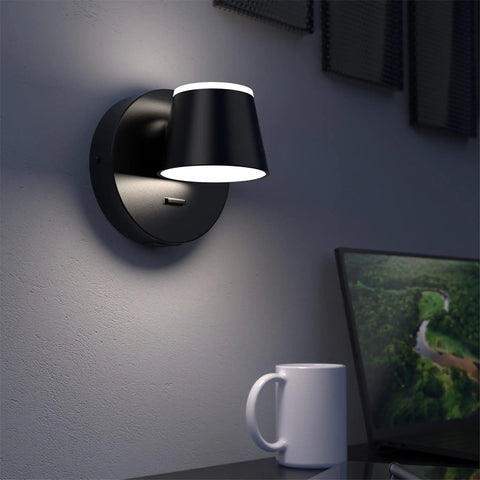 LED Wall Sconce With On/Off Switch And USB Port, 110V Hardwired Wall Lamp, 350 Degree Rotatable Up Down Sconce, Sleek Dope Look