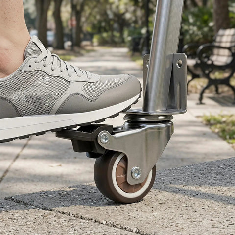 4 Pack Side Mount Plate Casters With 1.5 Inch TPR Rubber Wheels 360 Degree Swivel And Locking Brakes mounted on furniture leg