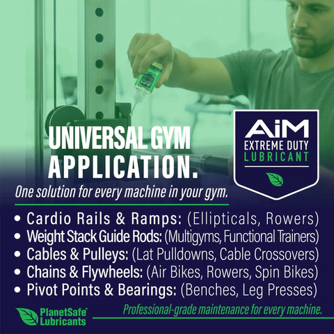 Gym And Home Maintenance Kit For Equipment Lubrication with AiM Extreme Duty Lubricant shown in universal gym application