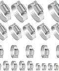 Premium Hose Clamps 24 Piece Set. Heavy Duty Stainless Steel Worm Gear Assortment Kit For Fuel Lines, Plumbing, Automotive Mechanic Repairs Radiator And Garden Hoses Ranging From One Quarter In To Two Inches Wide, assorted sizes