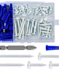 Size 8 White Truss Head Wood Screws Self Tapping Carbon Steel With Black Phosphate Coating Rust Proof High Strength Durable For Wood And Drywall Projects Plus Plastic Anchors All In One Kit DIY Friendly Value Pack