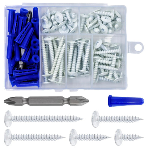 Size 8 White Truss Head Wood Screws Self Tapping Carbon Steel With Black Phosphate Coating Rust Proof High Strength Durable For Wood And Drywall Projects Plus Plastic Anchors All In One Kit DIY Friendly Value Pack
