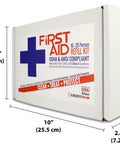 Front view of white OSHA/ANSI First Aid Kit Refill Box, 25-person, 78 pieces; dimensions 10 x 6.75 x 2.875 in