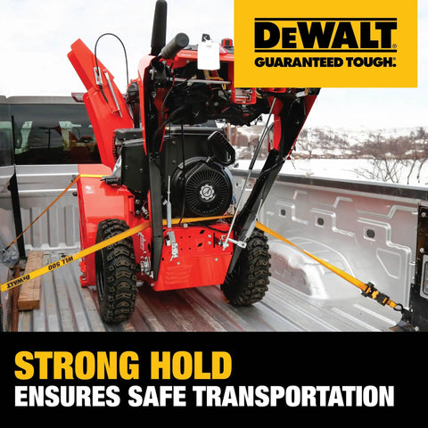 Tough As Nails Ratchet Tie Down Straps One Inch By Ten Feet 1500 Lbs Capacity securing snowblower in truck bed.