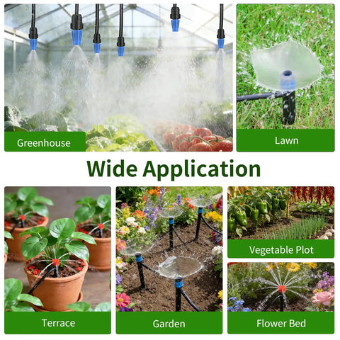 165Ft Drip Irrigation Kit With Timer, No Fuss Auto Garden Watering System for plants, lawns, greenhouses, and raised beds.