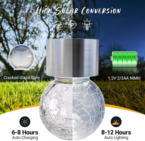 8 Pack Outdoor Solar Hanging Lights Waterproof Lanterns For Garden Decor Cold White Cracked Glass