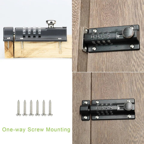 Kickproof Four Digit Combination Lock For Backyard Gates And Shed Doors Heavy Duty Zinc Alloy mounted on wooden gate.