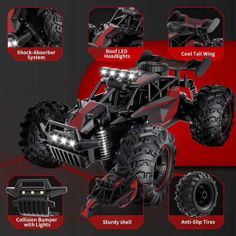 Beast Mode Remote Control Car 25 Kilometers Per Hour 2.4GHz 1:18 Off Road Monster Truck showcasing LED lights and rugged design