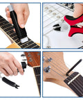Guitar Tool Kit For Setup And Repair Pro Luthier Maintenance Pack with tools in use on guitar including fret leveler and wrenches