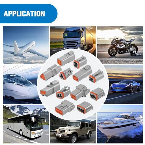 DT Series 2 3 4 6 8 12 Pin Connector Kit with vehicles and connectors for cars, trucks, motorcycles, boats, and off-road projects